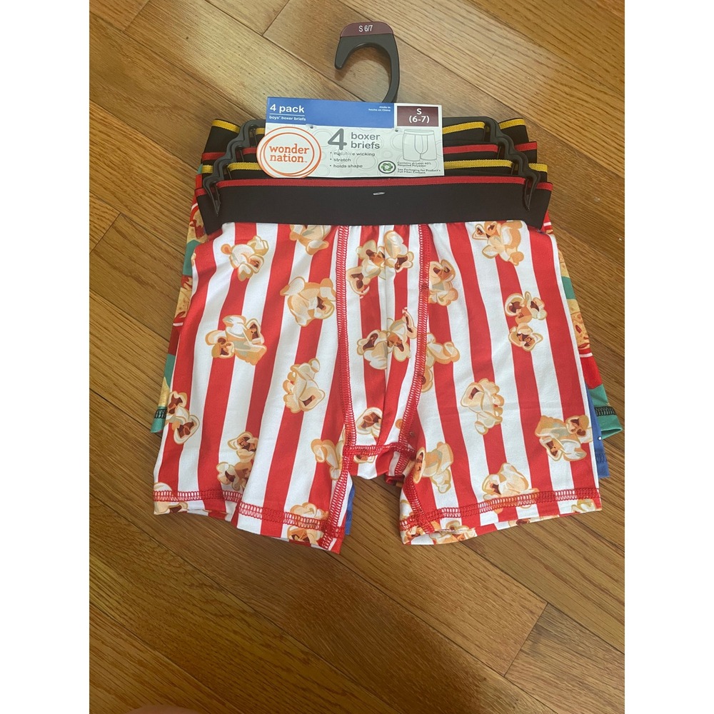 Wonder Nation Boys 4 Pack Boxer Briefs Snack Pack Prints Size S 6-7 New - Picture 2 of 7